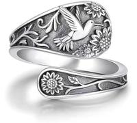 RZLEHORDF Sterling Silver Adjustable Sunflower Spoon Ring Classic Style Women Boho Valentine's Day, Ajustable, Copper, No Gemstone
