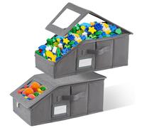 RZMAYIS Foldable Storage Organizer, Toy Box with Lid & Clear Window, Sturdy Storage Bin for Nursery Playroom Closet Bedroom, Portable Handle Dustproof Stackable (Grey-2pack, M)