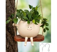 RZOIKZOI Flower Pot Cute Swing Planter, Hanging Smile Face Plant Pot, for Indoor Outdoor Succulents Cactus, Gift Ideals for Mother,Christmas