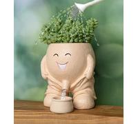RZOIKZOI Quirky Creative Planter with Smiley Face,Naughty Boy Plant Face Pot with Drainage Hole,for Indoor Outdoor, Christmas, (Naughty Boy,Khaki)