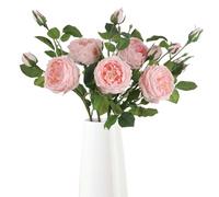 Rzoukler Real Touch Pink Austin Roses Peonies Artificial Flowers 4 Bouquets Latex Fake Peonies with Long Stem Realistic Faux Peonies Flower for Wedding Party Home Table Centerpieces Decorations (Pink)