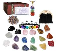 RZOZSZEZ Healing Crystal Set,Crystal Healing Stones 9 Gemstones,9 Tumbled Stones,Healing Crystal Bracelet,Chakra Necklace,Pendulum Board,Beginner Meditation Crystal Yoga Crystal Gift Set