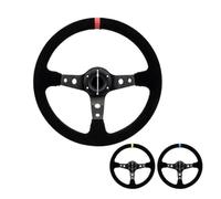 RZoZZZadN Steering Wheel 350MM 14Inch Suede PU Leather Microfiber Aluminum Compatible With Racing Game Drift Sport Deep Rally Universal