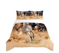 RZPFQB horse Kids Single Duvet Cover Set Quilt Duvet Cover Horse racing Bedding Set for Kid Teens Boys and girls Red, white, black and brown horses Children's Bedding Quilt Bed Cover 135x200cm