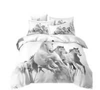 RZPFQB horse Kids Single Duvet Cover Set Quilt Duvet Cover Wild Galloping Horses Bedding Set for Kid Teens Boys and girls White Horses Children's Bedding Quilt Bed Cover 135x200cm