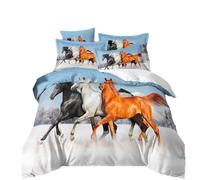 RZPFQB horse Kids Toddler Duvet Cover Set Quilt Duvet Cover Horse Racing Bedding Set for Kid Teens Boys and girls Black Horse, White Horse, Red Horse Children's Bedding Quilt Bed Cover 120x150cm