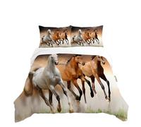 RZPFQB horse Kids Toddler Duvet Cover Set Quilt Duvet Cover Horses Bedding Set for Kid Teens Boys and girls Brown and white Children's Bedding Quilt Bed Cover 120x150cm