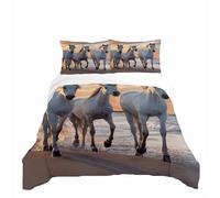 RZPFQB horse Kids Toddler Duvet Cover Set Quilt Duvet Cover White Horse on the Beach Bedding Set for Kid Teens Boys and girls Horses Children's Bedding Quilt Bed Cover 120x150cm