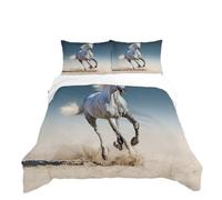 RZPFQB horse King Duvet Cover Set Quilt Duvet Cover Gray and white horse racing King Bedding Set for Kid Teens Boys and girls Big horse Bedding Quilt Bed Cover 220x230cm