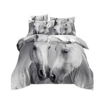 RZPFQB horse King Duvet Cover Set Quilt Duvet Cover Horses King Bedding Set for Kid Teens Boys and girls White horses Bedding Quilt Bed Cover 220x230cm