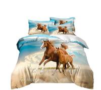 RZPFQB horse King Duvet Cover Set Quilt Duvet Cover Mother and foal King Bedding Set for Kid Teens Boys and girls Brown galloping horse Bedding Quilt Bed Cover 220x230cm