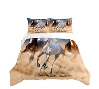 RZPFQB horse Super King Duvet Cover Set Quilt Duvet Cover Yellow Sand Horses Super King Bedding Set for Kid Teens Boys and girls Red, Brown, and White Bedding Quilt Bed Cover 260x220cm
