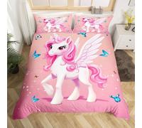 RZPFQB Unicorn Kingdom Kids Toddler Duvet Cover Set Quilt Duvet Cover Butterfly Unicorn Bedding Set for Kid Teens Boys and girls Pink Children's Bedding Quilt Bed Cover 120x150cm
