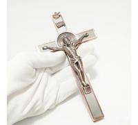 RZRHMUHN Antique Brass Crucifix with St. Benedict Medal and INRI, 6.9" Zinc Alloy Jesus Cross Wall Table Decor, Gift-Boxed Religious Art for Home Altar, Church