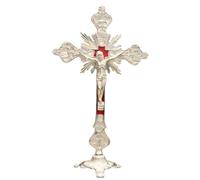 RZRHMUHN Catholic Cross 9.8" Baroque Cross Crucifixion Zinc Alloy Religious Tabletop Decoration Gift for Faithful (Silver)