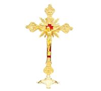 RZRHMUHN Catholic Cross 9.8" Baroque Cross Crucifixion Zinc Alloy Religious Tabletop Decoration Gift for Faithful (Gold)