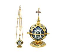 RZRHMUHN Church Censer, Orthodox Censer, Zinc Alloy Christian Incense Burner with Chain, 6.5 "H