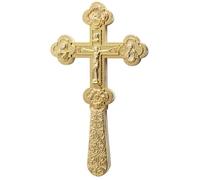 RZRHMUHN Gold Plated Orthodox Handheld Blessing Cross, 8.5" Religious Crucifix with Embossed Icon, Eastern Orthodox Liturgical Cross for Priest Blessing, Church Altar, Home Devotion, Prayer Ceremony