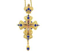 RZRHMUHN HT Luxury Greek Gold Plated Alloy Orthodox Pendant Russian Pectoral Cross with Jesus Icon Necklace for Priest, Metal
