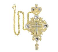 RZRHMUHN Jesus Crucifix Necklace Pectoral Cross Pendant with Crystals Religious Jewelry for Clergy Priest 30.5'' Chain Gift Box, S, Zinc, Created Diamond