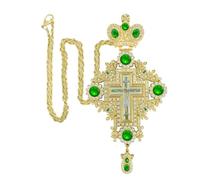 RZRHMUHN Jesus Crucifix Necklace Pectoral Cross Pendant with Crystals Religious Jewelry for Clergy Priest 30.5'' Chain Gift Box, S, Zinc, Created Diamond
