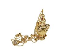 RZRHMUHN Orthodox Censer Thurible with Chains, Byzantine Hanging Incense Burner for Church, Christian Religious Liturgical Gift (Gold)