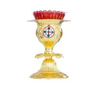 RZRHMUHN Orthodox Christian Candle Holder Set - Zinc Alloy Electroplated Golden Candlestick with Glass Cup & Copper Bracket for Religious Ceremony Decor