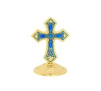RZRHMUHN Orthodox Cross,Metal Standing Cross,Eastern Orthodox Table Cross,Jerusalem Home Decor,3.2In*2.2In (Blue)