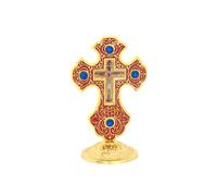 RZRHMUHN Orthodox Cross,Metal Standing Cross,Eastern Orthodox Table Cross,Jerusalem Home Decor,4.1In*2.6In (Red)