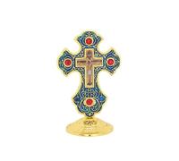 RZRHMUHN Orthodox Cross,Metal Standing Cross,Eastern Orthodox Table Cross,Jerusalem Home Decor,4.1In*2.6In (Blue)