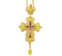RZRHMUHN Orthodox Cross Pendant, Orthodox Jesus Pendant, Zinc-Plated, Gifts for Priest, Blessing, Prayer, Wedding (Yellow)