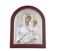 RZRHMUHN Orthodox Icon of the Virgin Mary and Child Jesus, Silver and Gold Plated, Perfect for Home Altar or Church Display (Red)