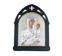 RZRHMUHN Orthodox Icon of the Virgin Mary and Child Jesus, Silver and Gold Plated, Perfect for Home Altar or Church Display (Blcak)