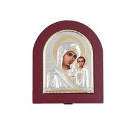 RZRHMUHN Orthodox Icon of the Virgin Mary and Child Jesus, Silver and Gold Plated (Red)
