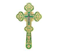 RZRHMUHN Orthodox Jesus Cross Prayer Cross Gold Plated Alloy Cross Jesus Statue Religion Gift with Box крест croix chrétienne (Green)