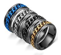 RZRPYFMM 4-Piece Set of Gothic Stainless Steel Chain Revolving Ring 8Mm Punk Locomotive Hip Hop Jewelry Accessories Male/Female Ring,Multi colored,8