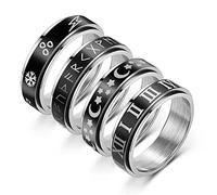 RZRPYFMM 4-Piece Stainless Steel Rotatable Ring 6Mm Roman Numerals Moon Stars Fine-Tuning Ring Punk Locomotive Hip-Hop Jewelry,Silver,8