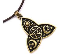 RZRPYFMM Celtic Trinity Knot Pendant Necklace, Vintage Trinity Engraved Star of David/Moon/Star/Sun Goddess Necklace,Gold,55cm