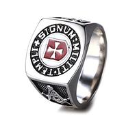 RZRPYFMM Christian Cross Ring Medieval European Shield Templar Ring Stainless Steel Masonic Men's Ring,Silver,9