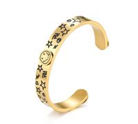 RZRPYFMM Gothic Fashion Hip Hop Smiley Face Titanium Steel Bracelet,Tide Men's All-Match C-Shaped Chunky Smiley Face Opening Bracelet,Gold