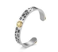 RZRPYFMM Gothic Fashion Hip Hop Smiley Face Titanium Steel Bracelet,Tide Men's All-Match C-Shaped Chunky Smiley Face Opening Bracelet,Silver