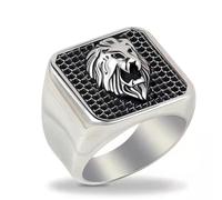 RZRPYFMM Gothic Punk Lion Head Signet Ring,Men Stainless Steel Hip Hop Lion Totem Ring Amulet,Silver,7