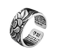 RZRPYFMM Gothic S999 Sterling Silver Vintage Heart Sutra Lotus Ring, Open Adjustable Lotus Silver Jewelry for Men And Women,Silver,6