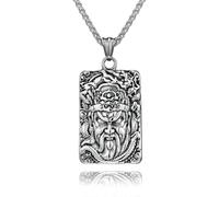 RZRPYFMM Gothic Stainless Steel Guan Gong Necklace Punk Rock God of War Guan Yu Pendant Necklace Personality Domineering Men's Pendant,Silver,4mm*600mm