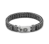 RZRPYFMM Men's 925 Silver Six Character Mantra Bracelet, Vintage Thai Silver Buddhist Handwoven Six Character Mandala Bracelet,Silver,21cm