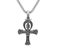RZRPYFMM Men's Ancient Egyptian Key of Life Pure Pewter Pendant, Gothic Vintage Cross Medallion Necklace,Silver,Single Pendant