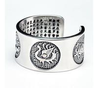RZRPYFMM Men's And Women's S999 Sterling Silver Buddhist Scripture Ring,Carving Ancient Mythical Beast Scripture Book Opening Adjustable Ring,Silver,9