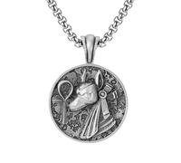 RZRPYFMM Men's Anubis Pure Pewter Pendant, Viking Gothic Vintage Key of Life Necklace,Silver,Pendant + Chain 70cm