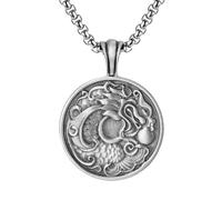 RZRPYFMM Men's Chinese Dragon Pure Pewter Pendant, Viking Gothic Vintage Dragon Necklace,Silver,Single Pendant