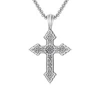 RZRPYFMM Men's Christian Cross Pure Pewter Pendant, Gothic Religious Cross Necklace,Silver,Pendant + Chain 50cm